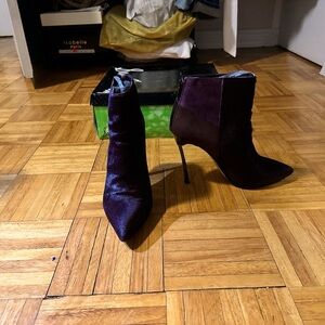 Sam Edelman Burgundy Faux-hair Heeled Booties